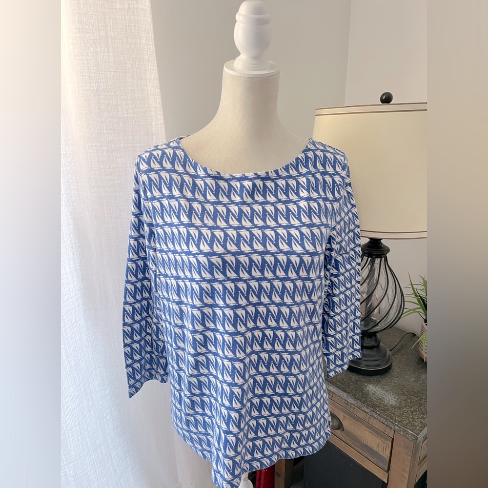 Talbots Blue Sailboat Patterned Women's Top